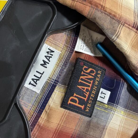 Plains Pearly Buttons Gold Thread Western LT Large Tall Men’s Button Up Shirt - Picture 7 of 9